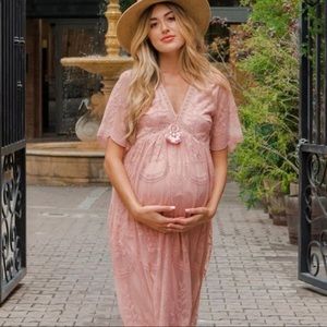PinkBlush Lace Maternity Dress